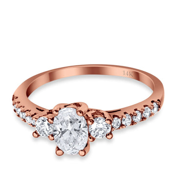14K Rose Gold Oval Accent Wedding Ring Simulated Cubic Zirconia Size-7